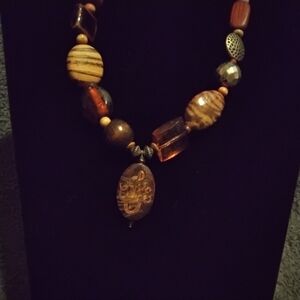 Vintage Wooden Beaded Necklace Very Unique Script